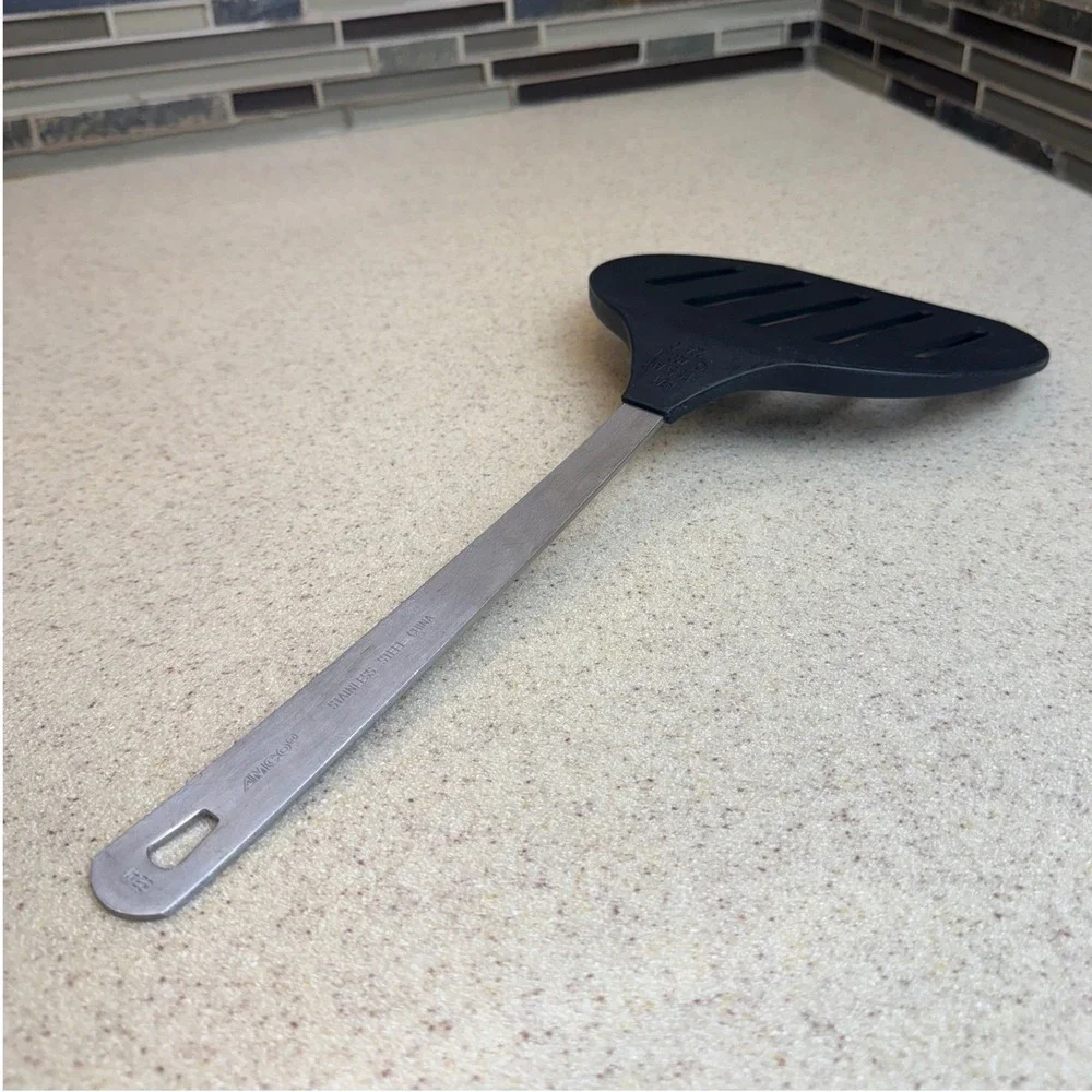Amco XL Slotted Turner Spatula Black Nylon Stainless Steel 13